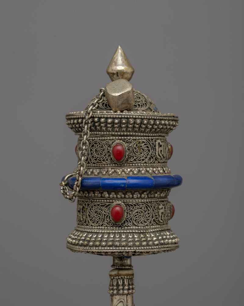 Buddhist Hand Prayer Wheel | Exquisite Handheld Prayer Wheel for Timeless Devotion