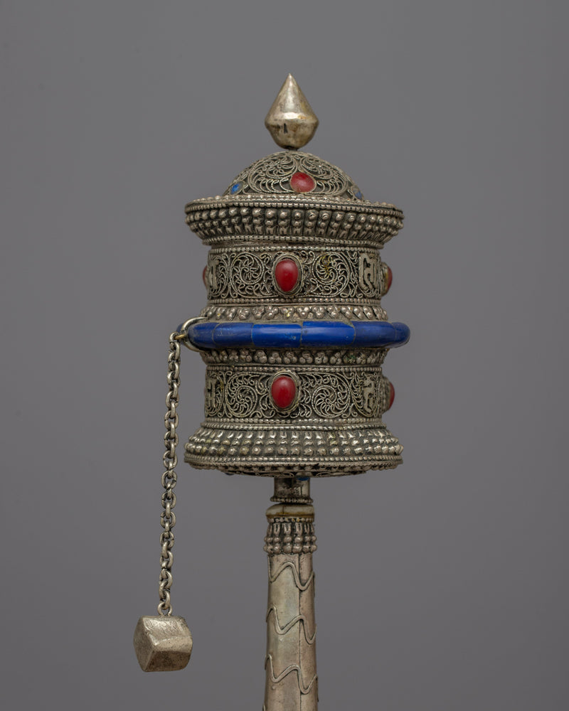 Buddhist Hand Prayer Wheel | Exquisite Handheld Prayer Wheel for Timeless Devotion