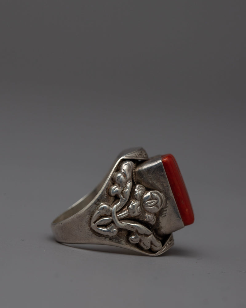 Handmade Buddhist Silver Ring | Artisanal Sacred Jewelry Symbolizing Spiritual Elegance