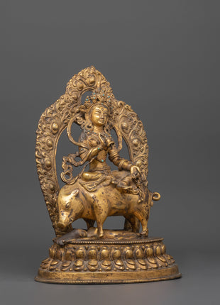 Antique Gold Marichi Statue | Gold-Plated Copper Deity