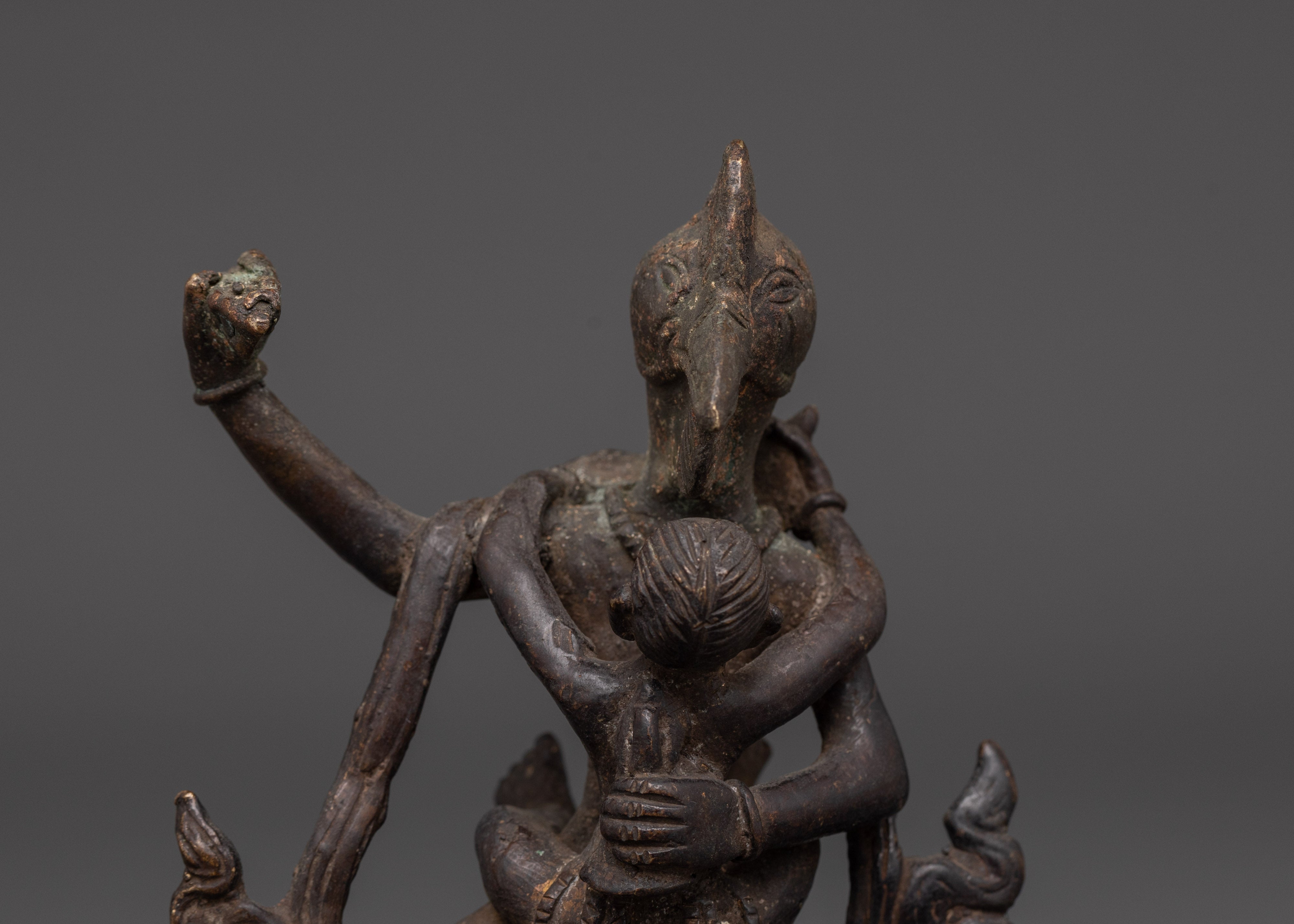 Tibetan Garuda Copper Statue with his Consort | Protector Deity for Meditation