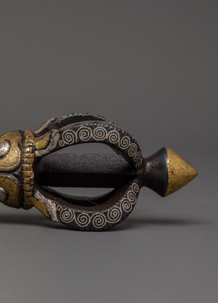 Iron Vajra with Silver & Brass Inlay | Handcrafted Tibetan Ritual Dorje