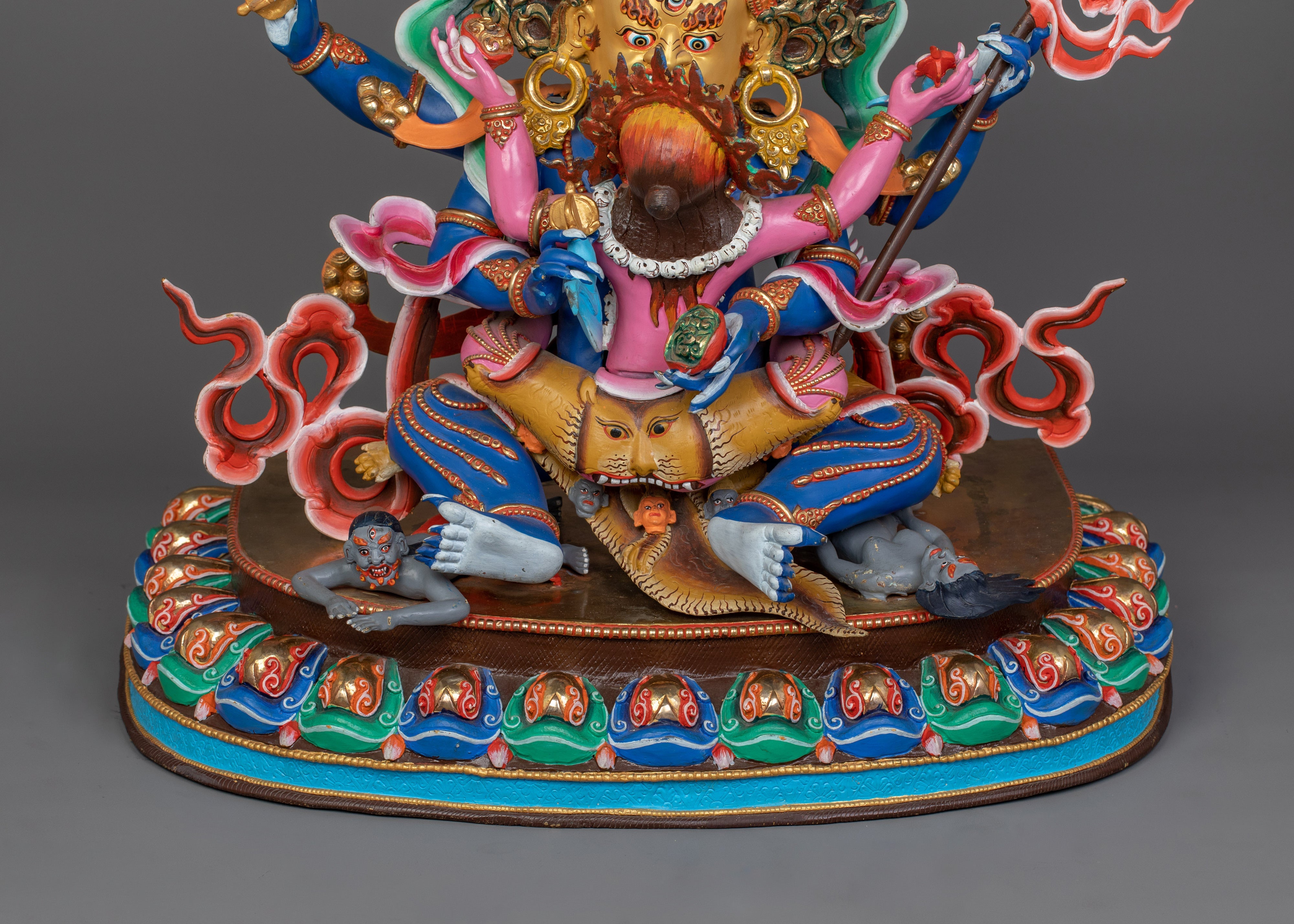 Four-Armed Mahakala Statue for Shrine | 24K Gold-Gilded Protector Deity