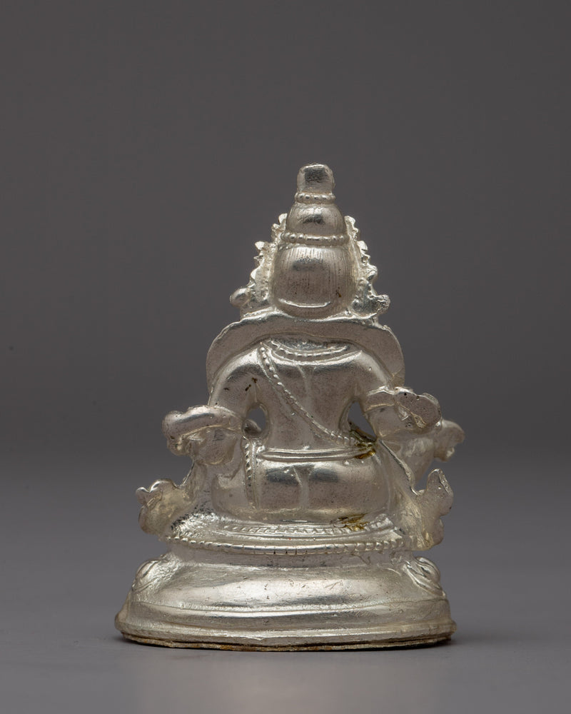 Small Silver Dzambhala Statue | Artisan Buddhist Sculpture of Wealth Deity for Sacred Spaces