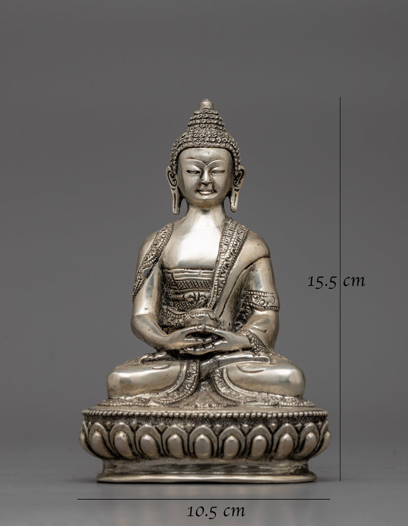 Spiritual Amitabha Buddha Statue |  Elegant Silver-Plated Copper Craft