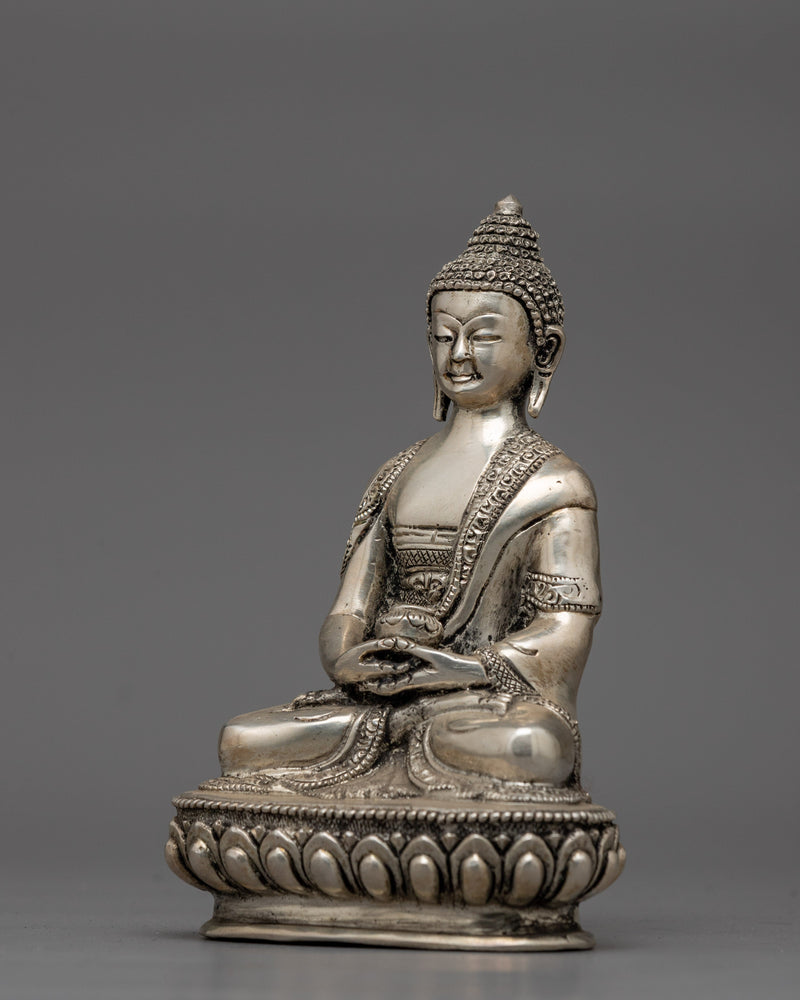 Spiritual Amitabha Buddha Statue |  Elegant Silver-Plated Copper Craft