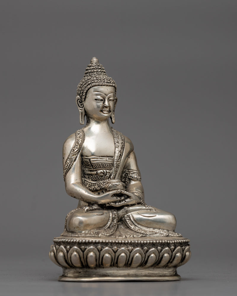 Spiritual Amitabha Buddha Statue |  Elegant Silver-Plated Copper Craft