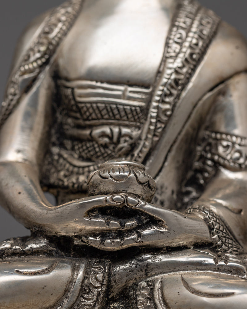 Spiritual Amitabha Buddha Statue |  Elegant Silver-Plated Copper Craft