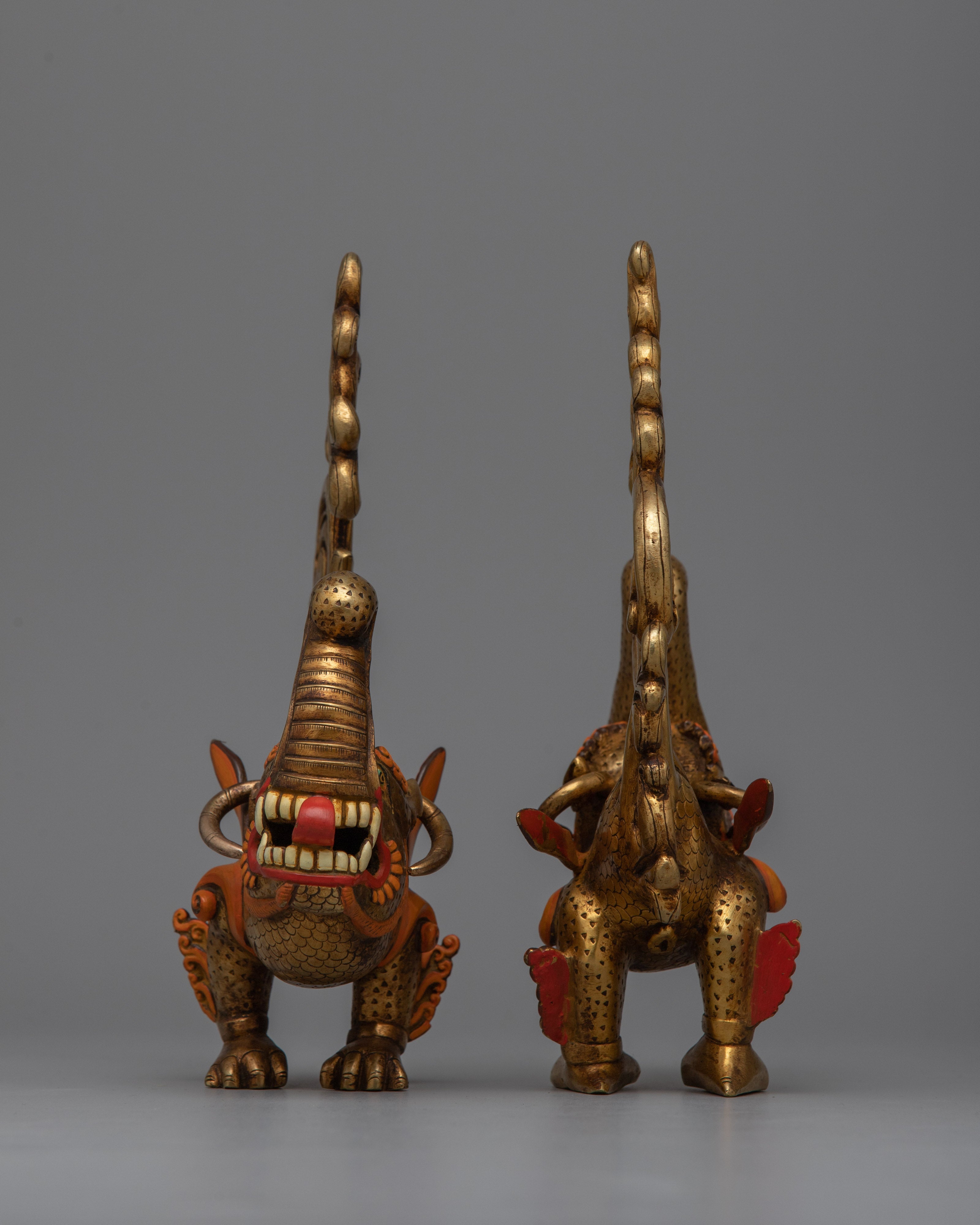 Decorative Copper Dragon Statue Set | Exquisite Craftsmanship for Your Home