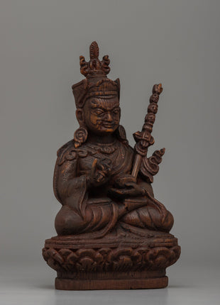 Tantric Master Guru Rinpoche Cedar Wood Statue | Sacred Buddhist Sculpture