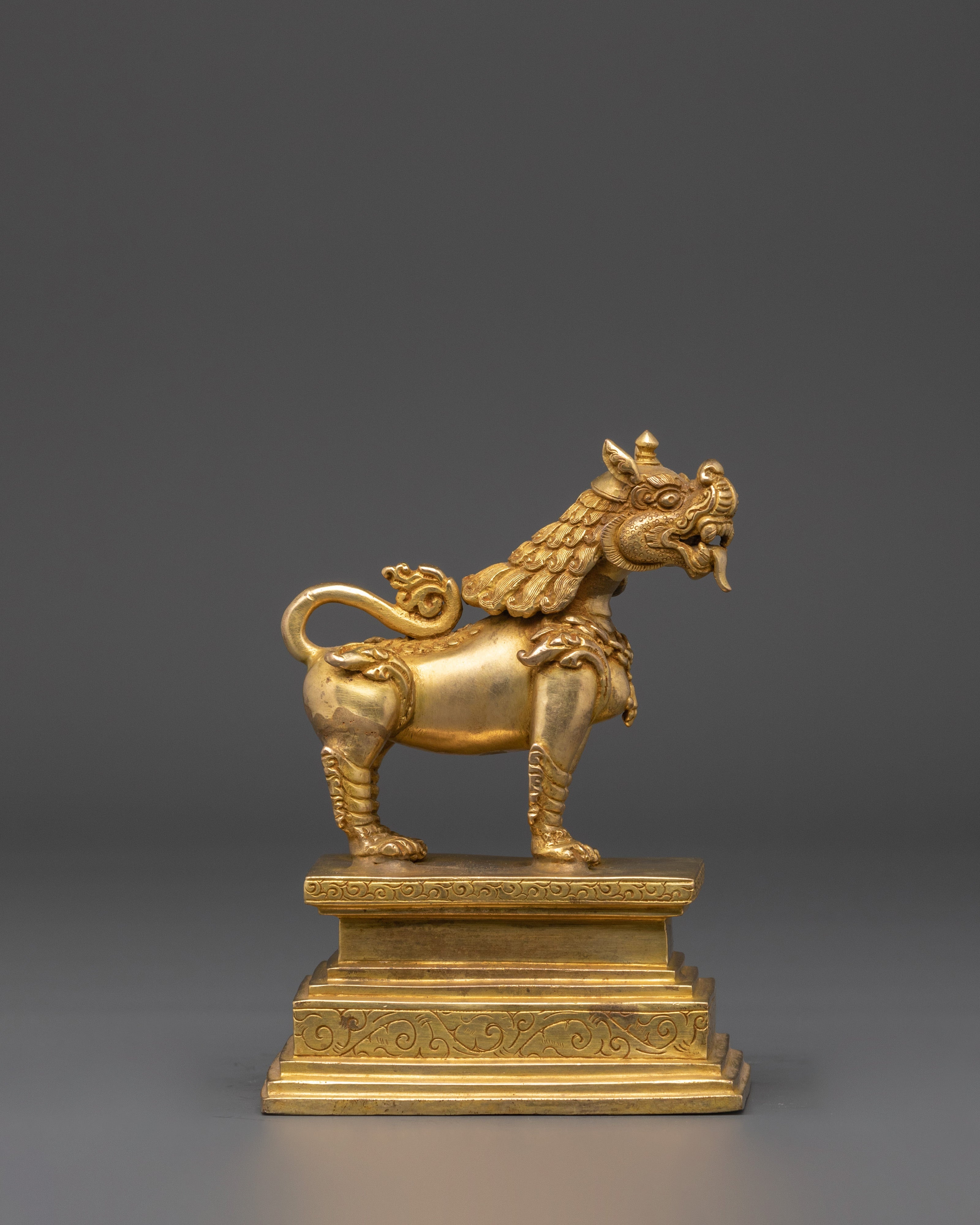Gold Plated Lion Statue Set | Set of Two Temple Guardians