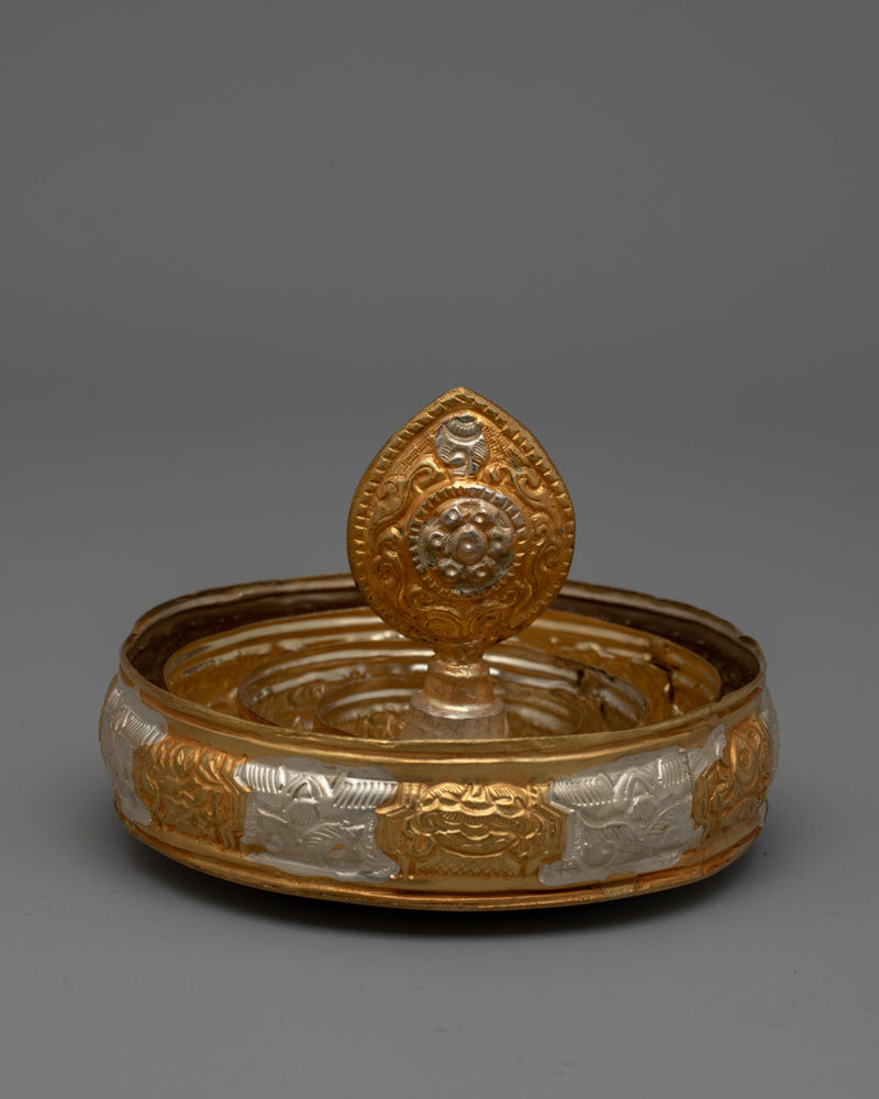 Buddhist Mandala Offering Sets | Intricate Copper Design with Gold and Silver Plating