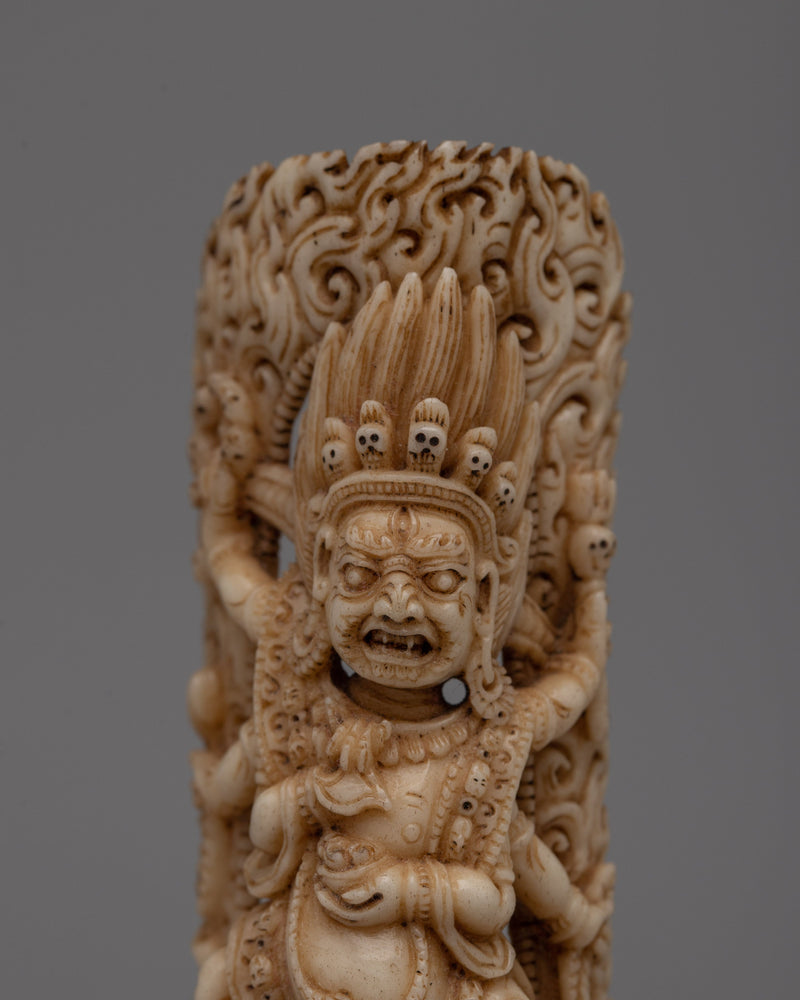 Six-Armed Mahakala Bone Stamp Statue | Symbol of Strength, Protection, and Spiritual Vigilance