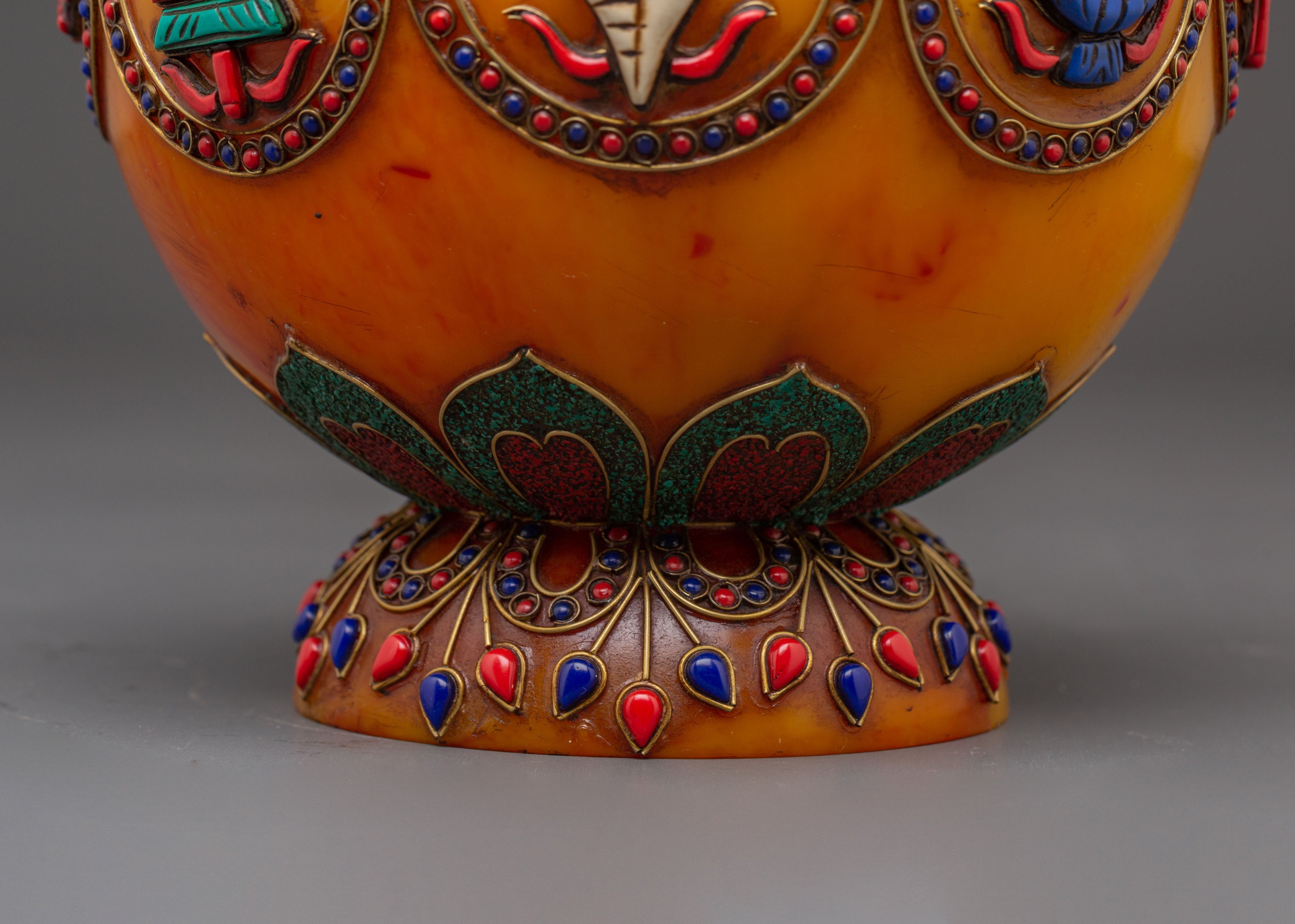 Decorative Resin Vase | Vase with Lapis, Coral, and Turquoise Stones