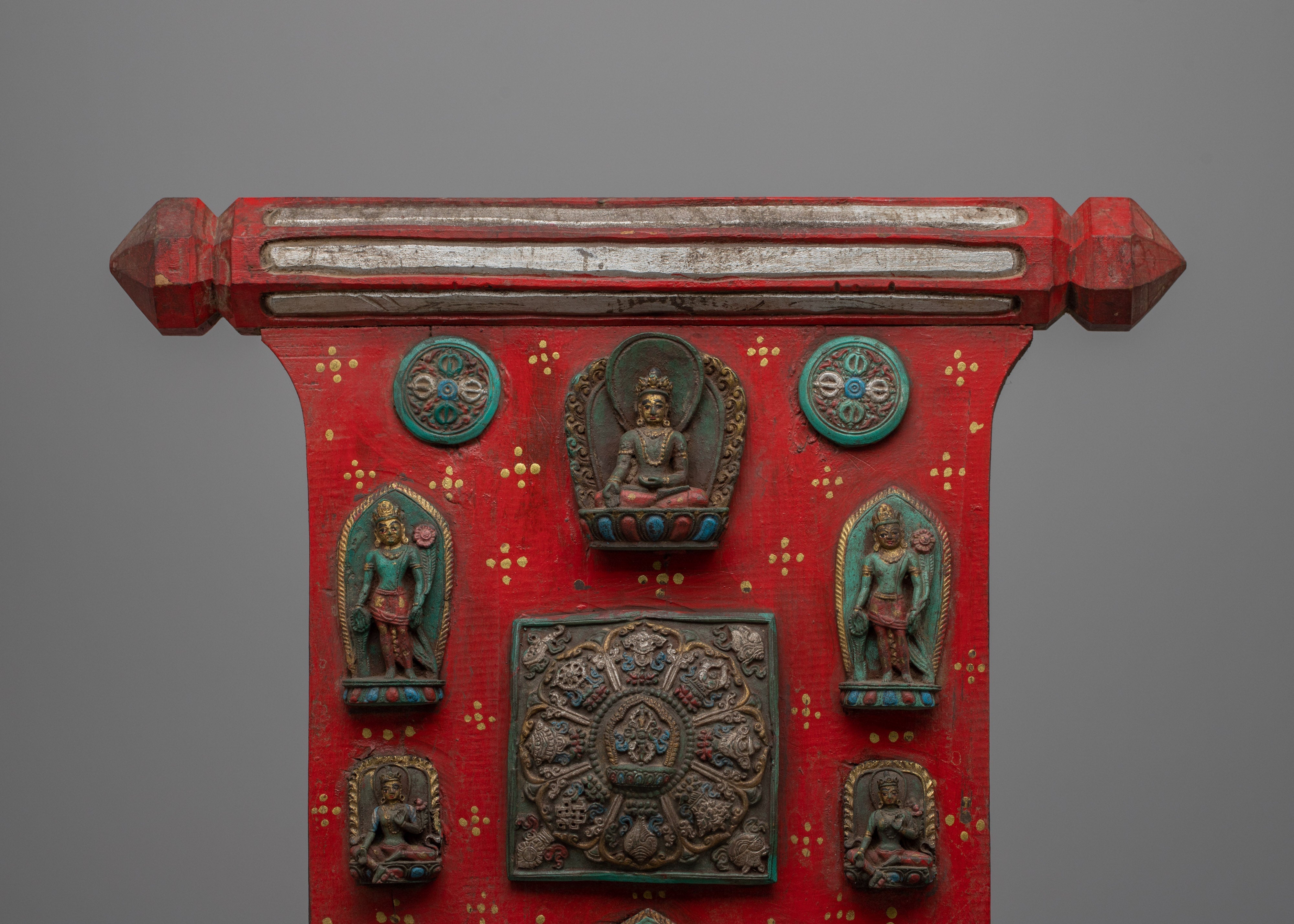 Buddhist Mandala & Deities Wood Carving Wall Hanging | Spiritual Home Decor