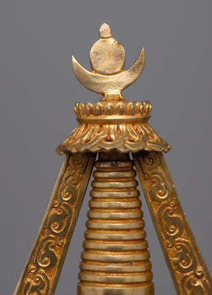 Gold Plated Tibetan Chorten Stupa To Enhance Meditation & Serene Home Decor