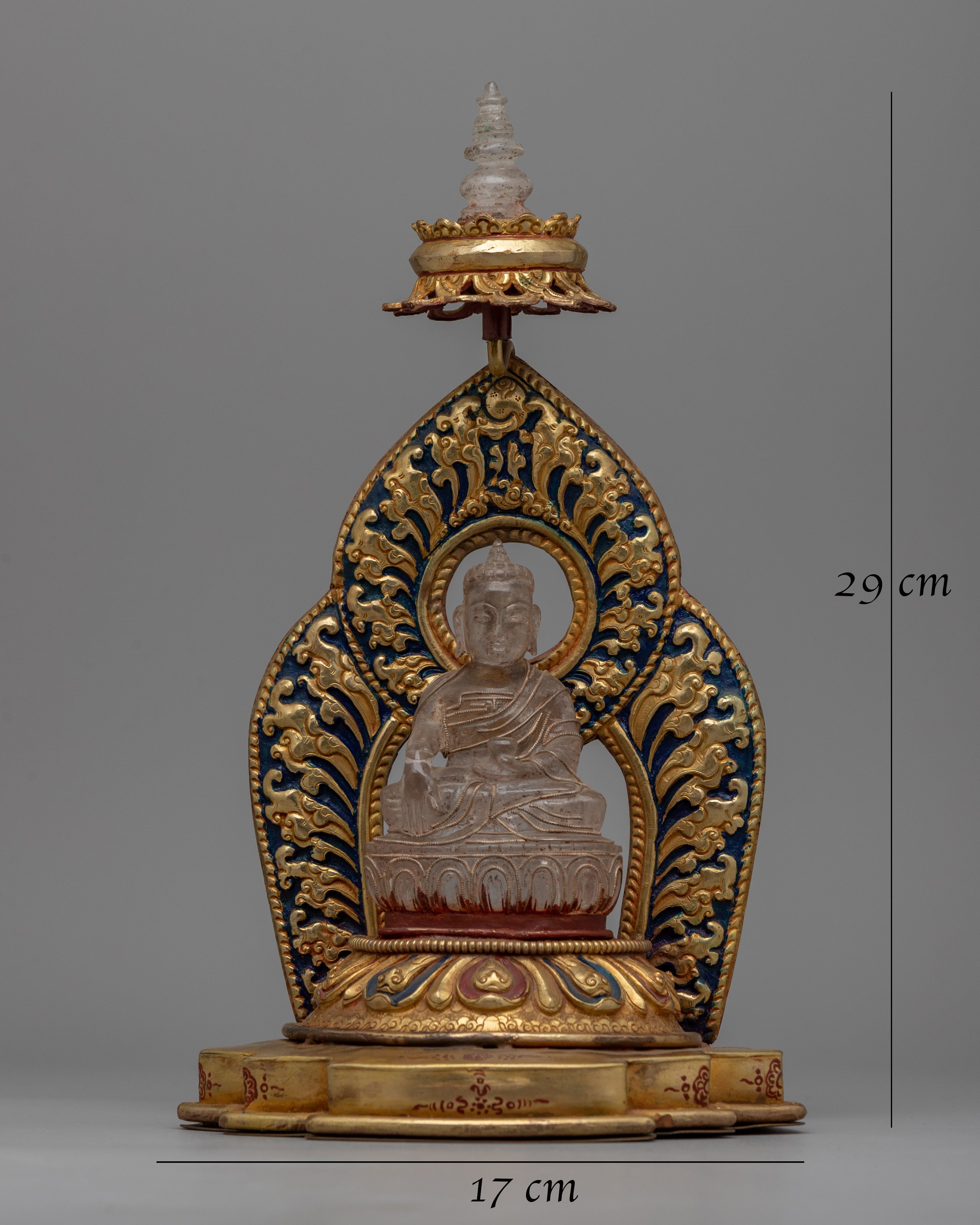 Crystal Buddha Shakyamuni Statue with Throne | Religious Sculpture for Home Decoration
