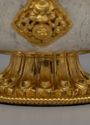 Handcrafted Silver Body and Gold-Plated Offering Bowls | Sacred Buddhist Decor Item