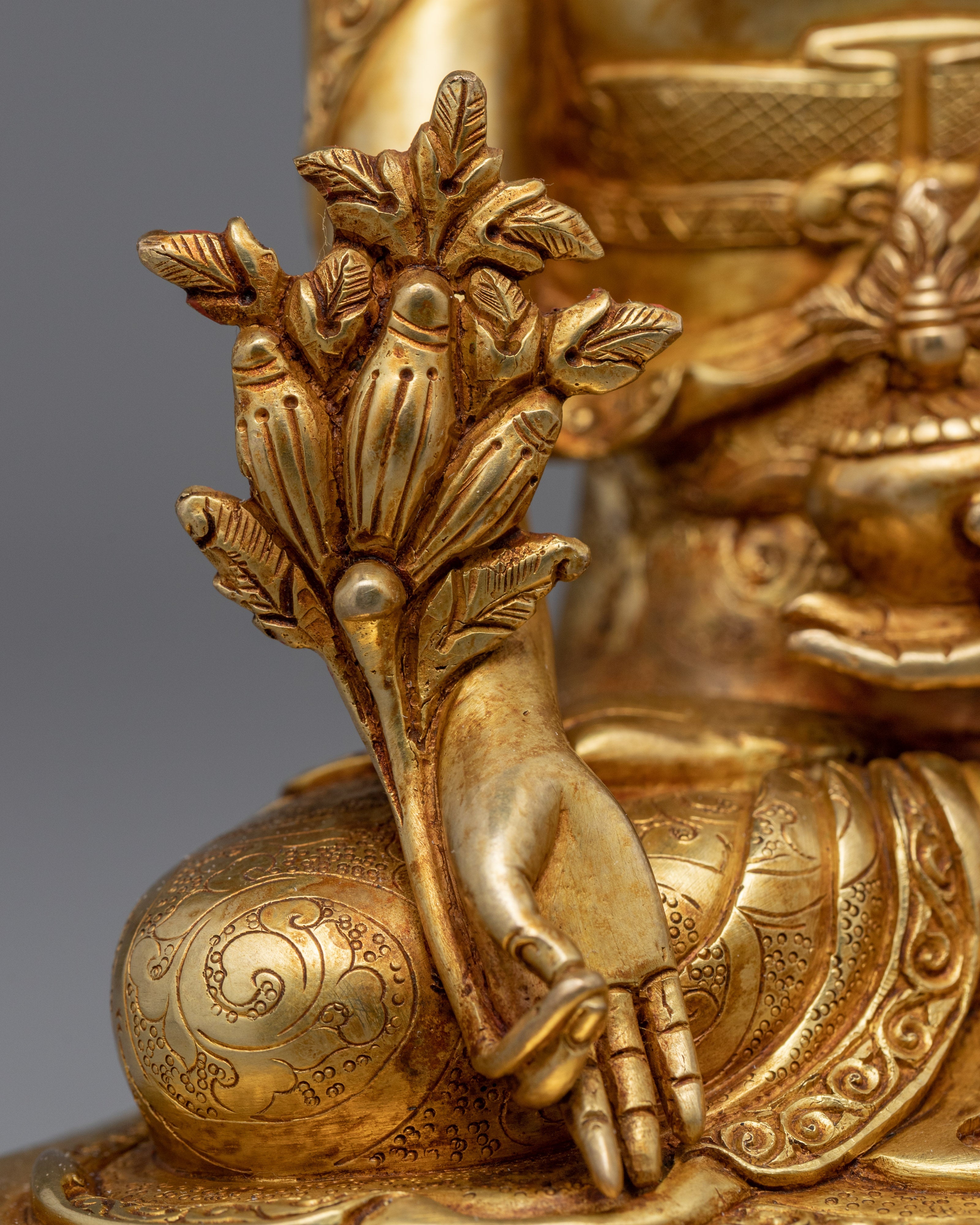 Gold Gilded Medicine Buddha Healing Statue | Traditional Buddhist Gold Plated Sculpture
