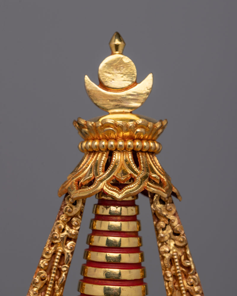 Tibetan Shrine Stupa | Gold Plated Traditional Buddhist Chorten for Meditation and Offerings