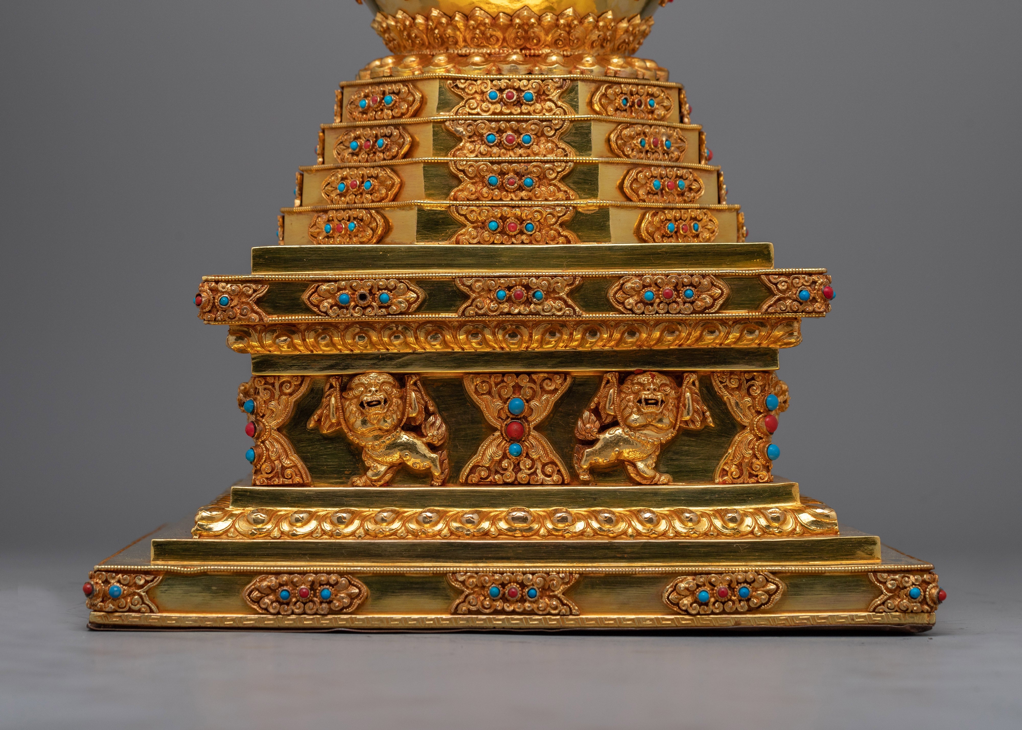 Traditional Buddhist Gold-Plated Stupa | Sacred Stupa for Spiritual Devotion and Elegant Home Decor