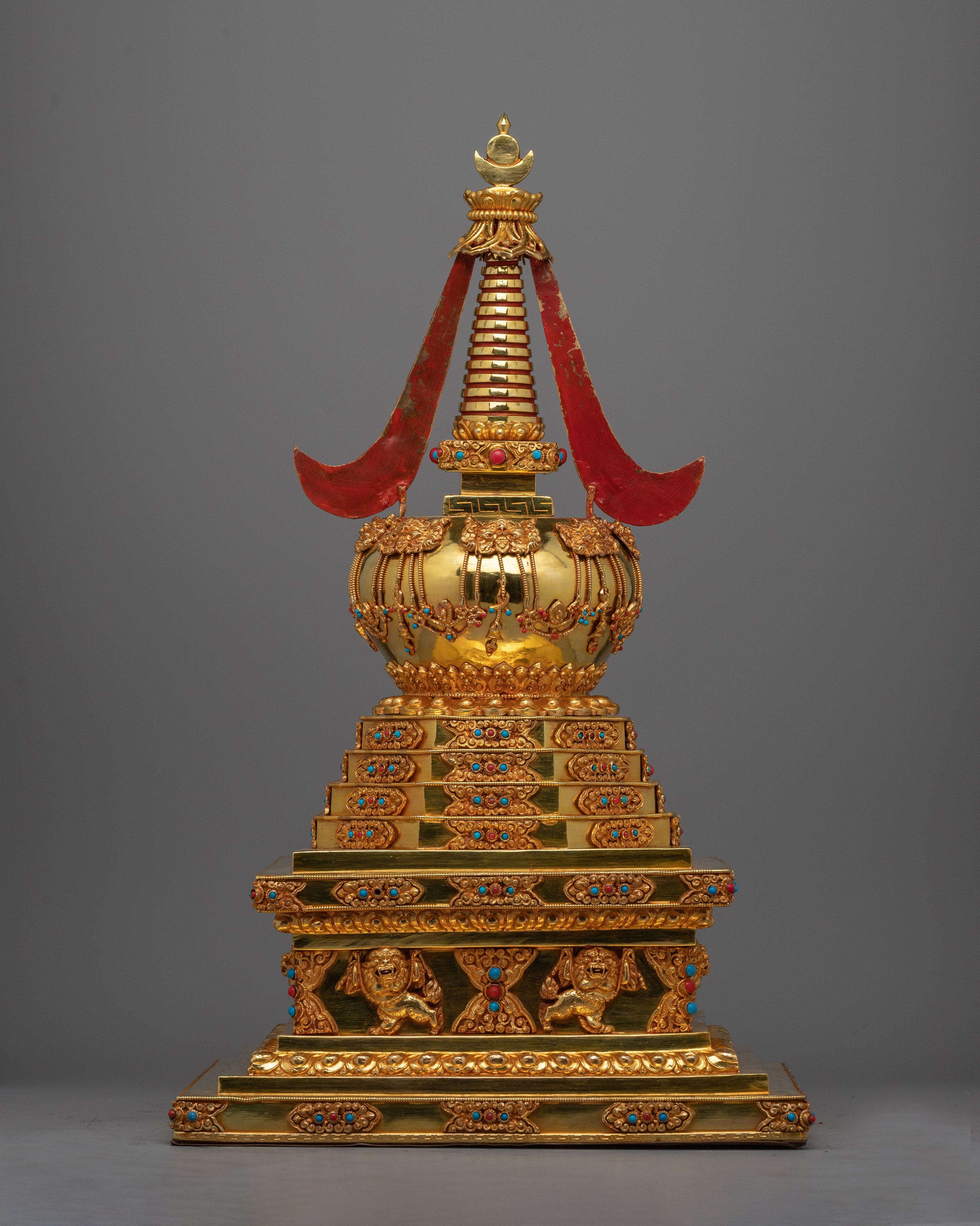 Traditional Buddhist Gold-Plated Stupa | Sacred Stupa for Spiritual Devotion and Elegant Home Decor
