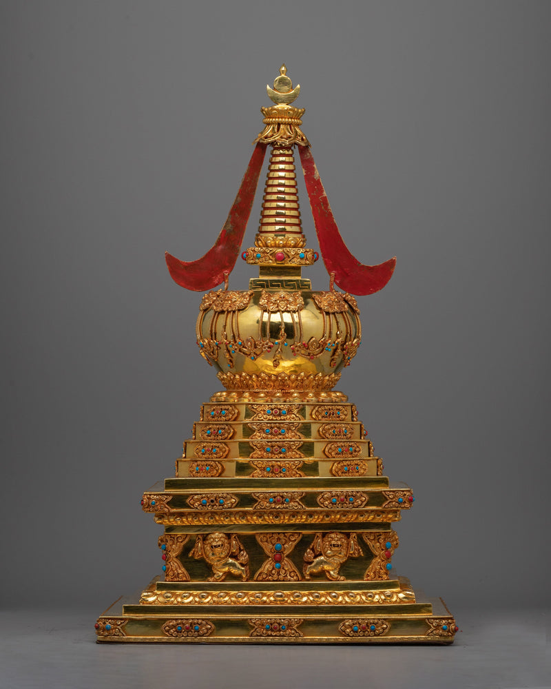 Traditional Buddhist Gold-Plated Stupa | Sacred Stupa for Spiritual Devotion and Elegant Home Decor