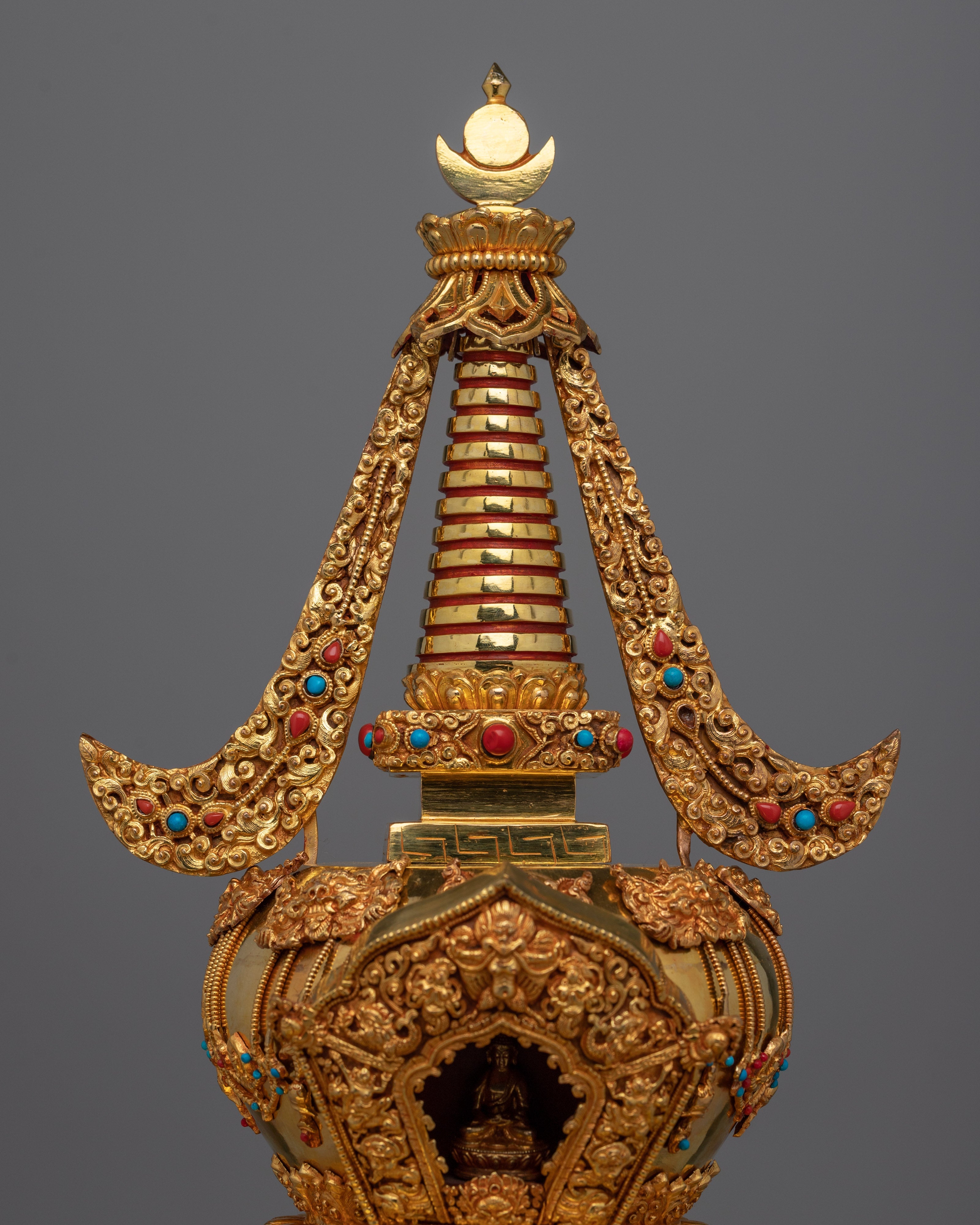 Traditional Buddhist Gold-Plated Stupa | Sacred Stupa for Spiritual Devotion and Elegant Home Decor
