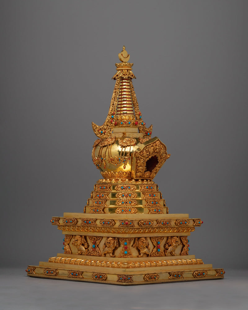 Traditional Buddhist Gold-Plated Stupa | Sacred Stupa for Spiritual Devotion and Elegant Home Decor