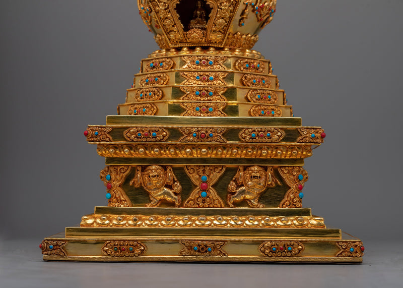 Traditional Buddhist Gold-Plated Stupa | Sacred Stupa for Spiritual Devotion and Elegant Home Decor