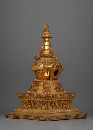 Meditation Stupa a Symbol of Spiritual Aspiration and Peace | Gold Plated Tibetan Chorten
