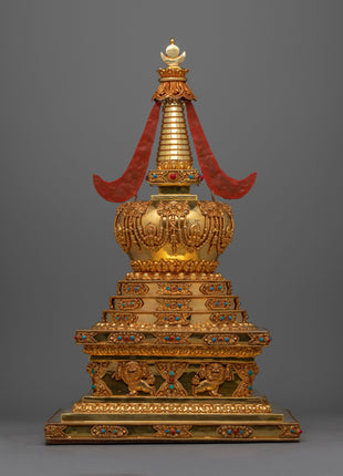 Meditation Stupa a Symbol of Spiritual Aspiration and Peace | Gold Plated Tibetan Chorten