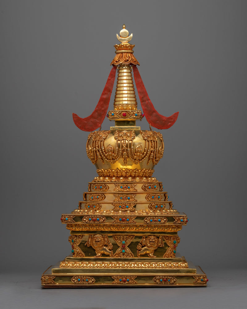 Meditation Stupa a Symbol of Spiritual Aspiration and Peace | Gold Plated Tibetan Chorten