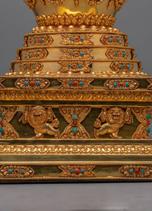 Meditation Stupa a Symbol of Spiritual Aspiration and Peace | Gold Plated Tibetan Chorten