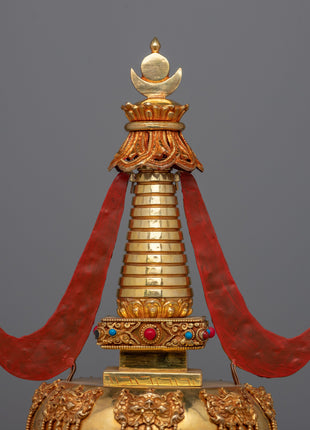 Meditation Stupa a Symbol of Spiritual Aspiration and Peace | Gold Plated Tibetan Chorten