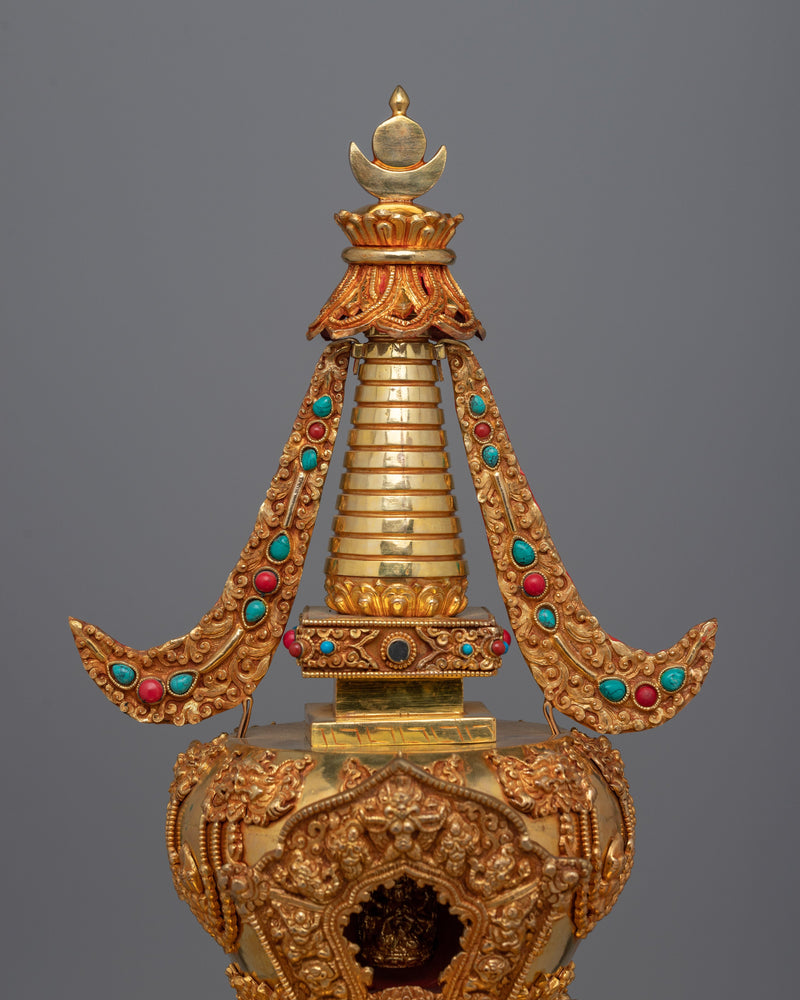 Meditation Stupa a Symbol of Spiritual Aspiration and Peace | Gold Plated Tibetan Chorten