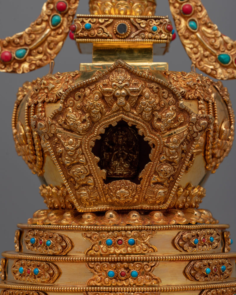 Meditation Stupa a Symbol of Spiritual Aspiration and Peace | Gold Plated Tibetan Chorten