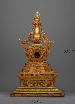 Meditation Stupa a Symbol of Spiritual Aspiration and Peace | Gold Plated Tibetan Chorten