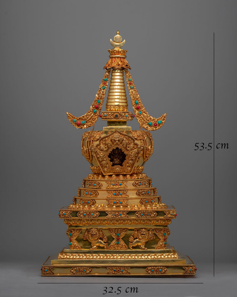 Meditation Stupa a Symbol of Spiritual Aspiration and Peace | Gold Plated Tibetan Chorten