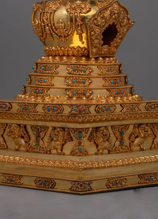 Meditation Stupa a Symbol of Spiritual Aspiration and Peace | Gold Plated Tibetan Chorten