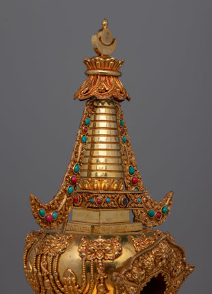 Meditation Stupa a Symbol of Spiritual Aspiration and Peace | Gold Plated Tibetan Chorten