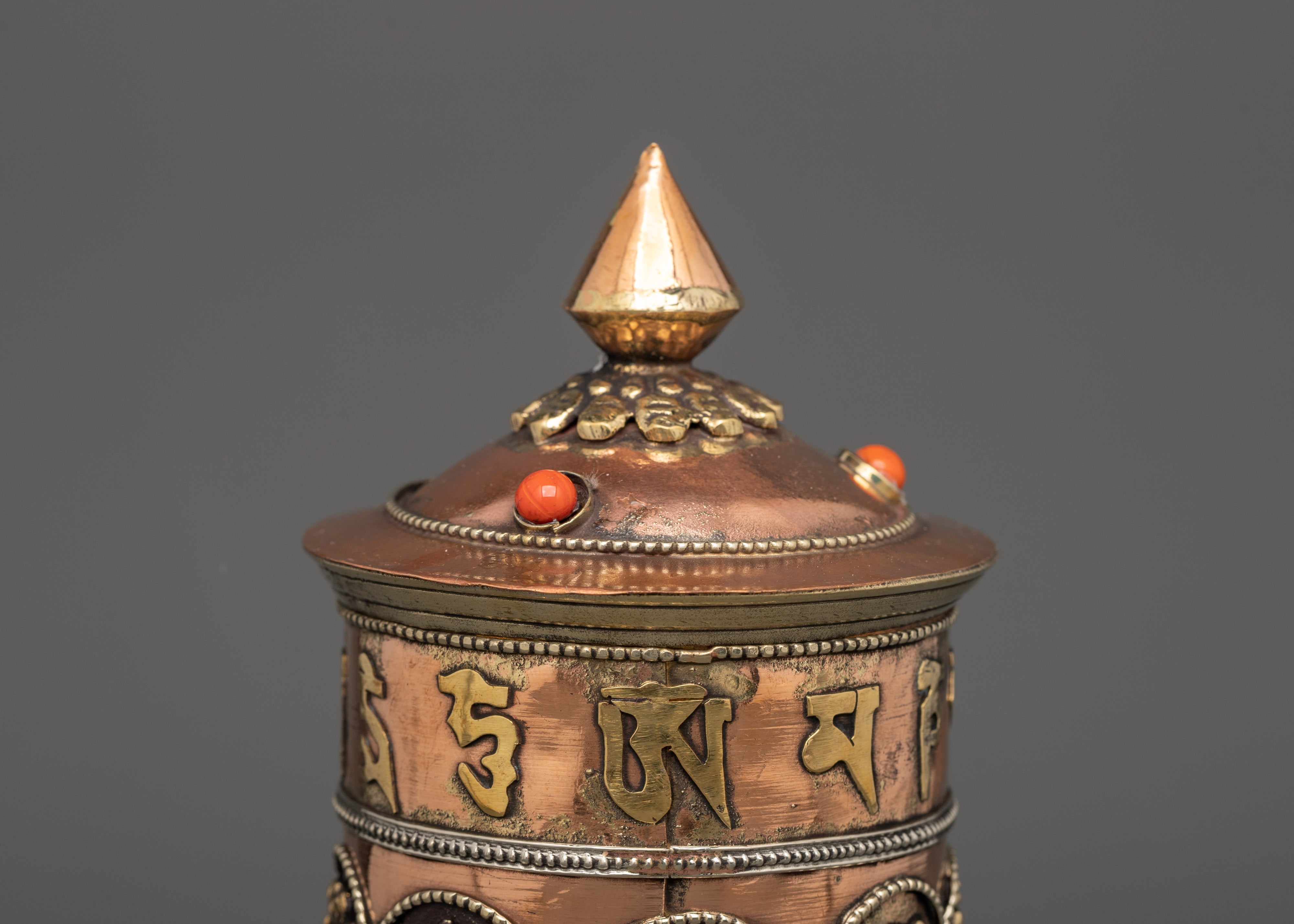 Traditional Tibetan Mantra Prayer Wheel | Brass and Copper Buddhist Art