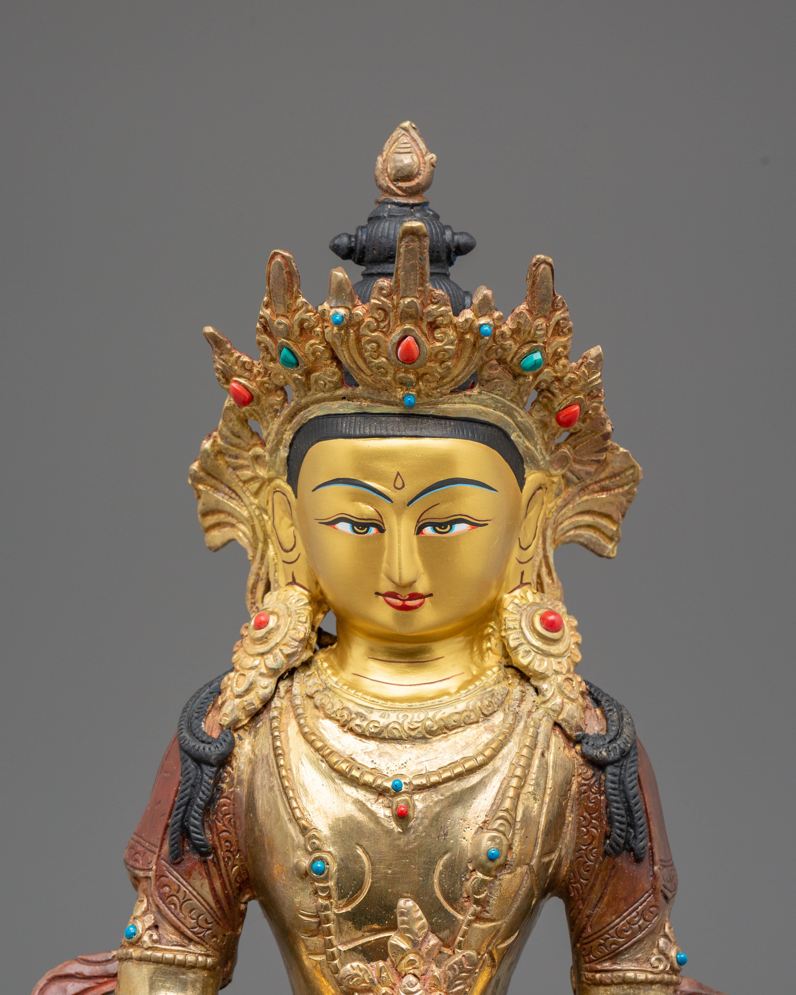 Sacred Long Life Amitayus Buddha Statue | Golden Copper Buddha Sculpture