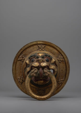 Pair of Buddhist Lion Head Door Knockers | Exquisite Repousse Work on Copper Body