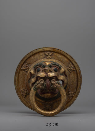 Pair of Buddhist Lion Head Door Knockers | Exquisite Repousse Work on Copper Body