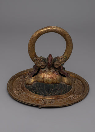Pair of Buddhist Lion Head Door Knockers | Exquisite Repousse Work on Copper Body