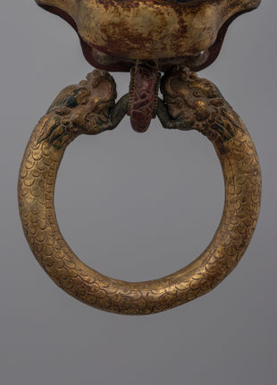 Pair of Buddhist Lion Head Door Knockers | Exquisite Repousse Work on Copper Body