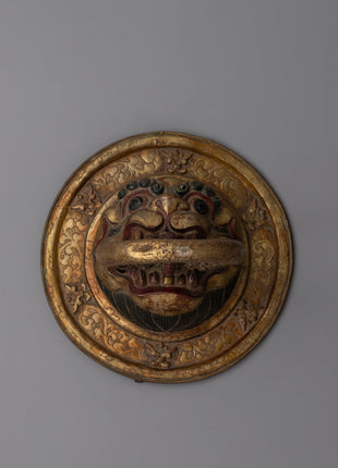 Pair of Buddhist Lion Head Door Knockers | Exquisite Repousse Work on Copper Body