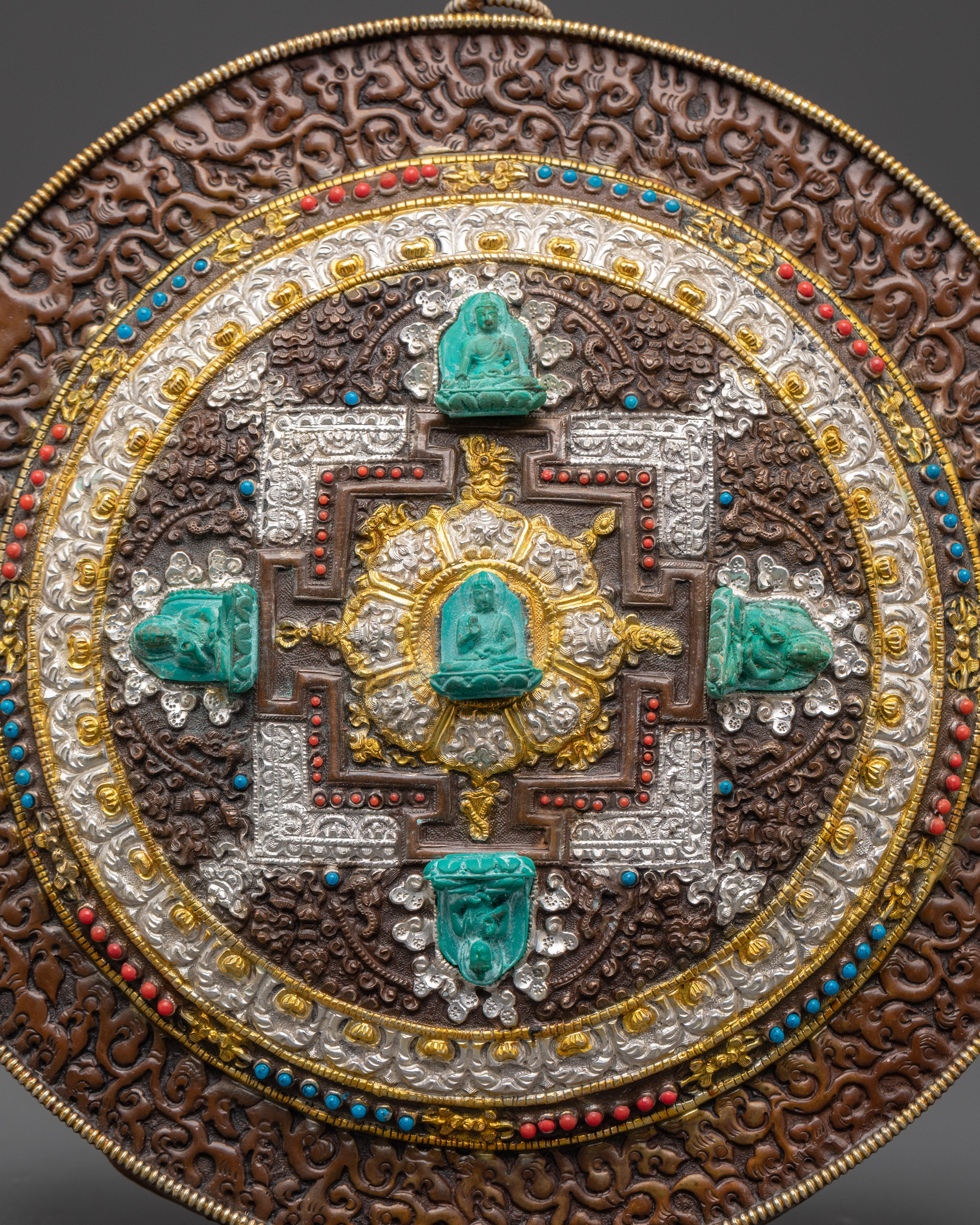 22cm Mandala with Five Dhyani Buddhas | Tibetan Buddhist Wall Art