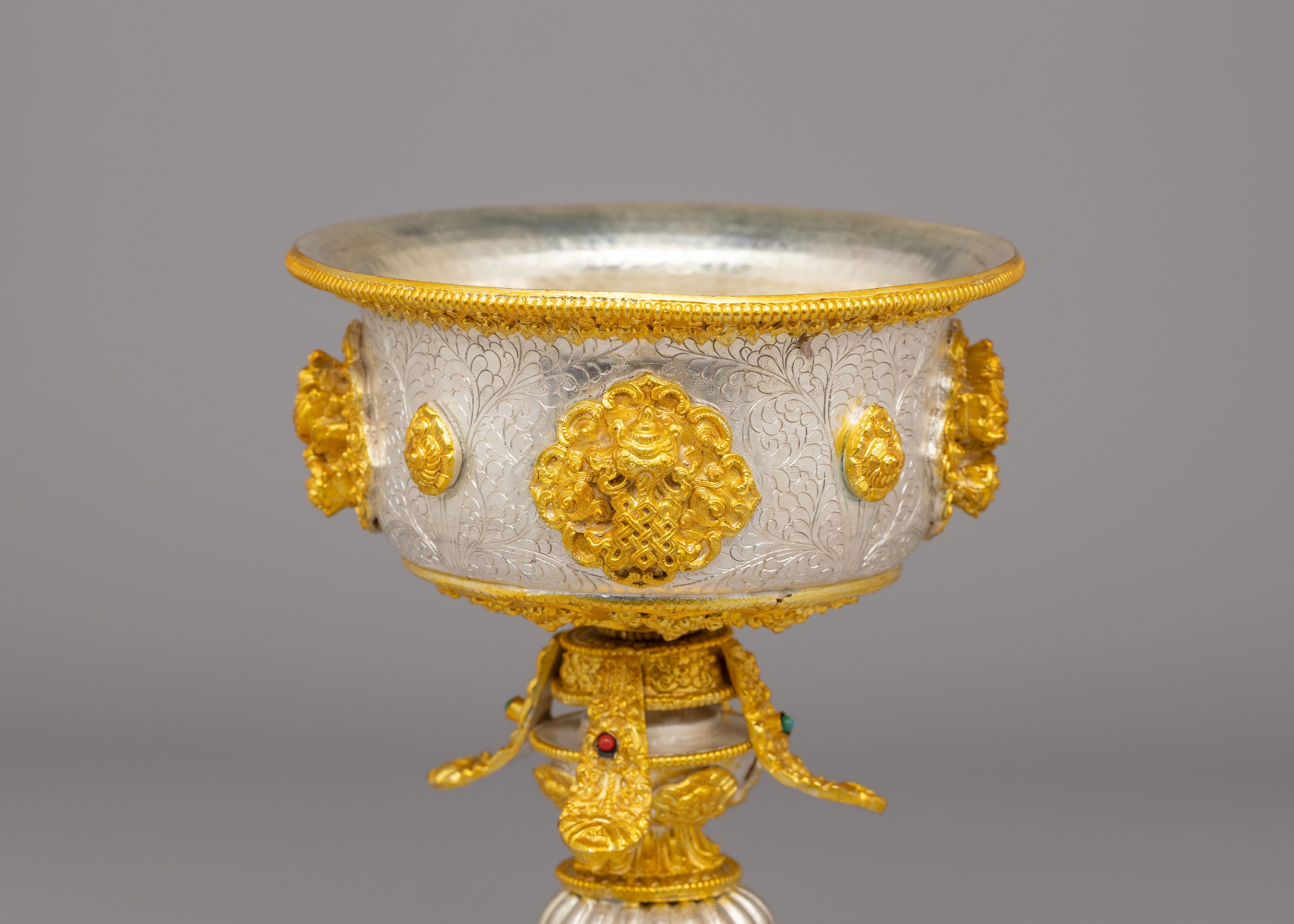 Handmade Ritual Butter Lamp Set | Silver Gold Plated Lamps for Altar Decor